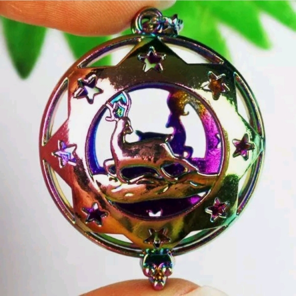 New Rainbow Hematite Deer Star Round Open Pendant. - Picture 3 of 10